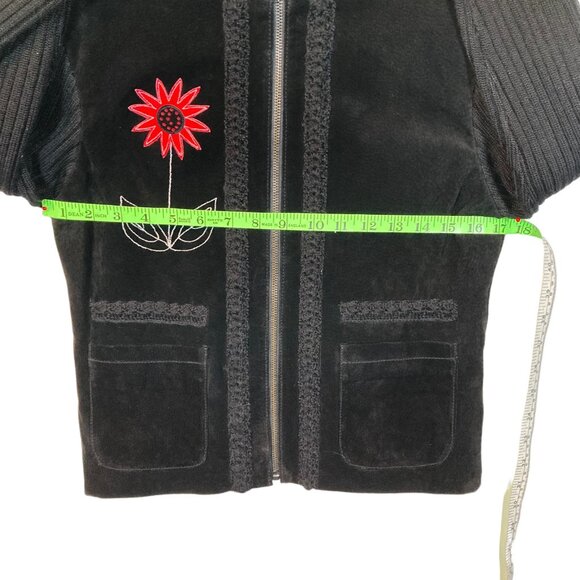Paraphrase Vintage Cardigan, Sz L (measures smaller), Black Suede Wool Blend NEW - Picture 9 of 11